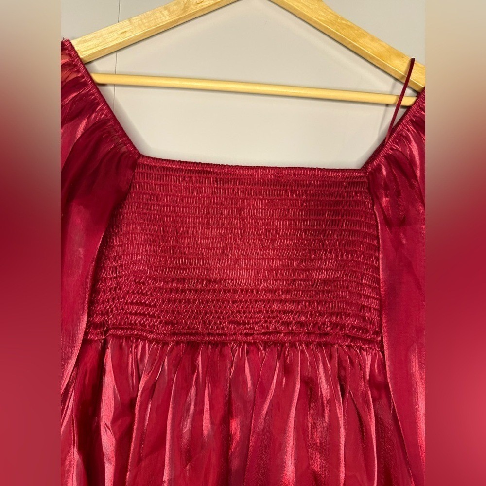 Red Shimmer Babydoll Mini Dress Y2K Holiday Party Women's Small - Picture 3 of 4